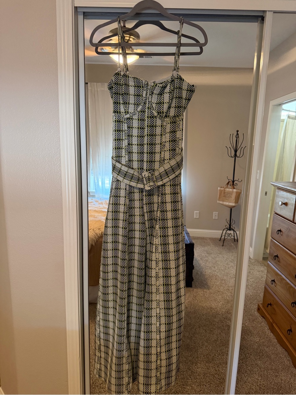 Free People Black and Cream Plaid Jumpsuit with Belt
